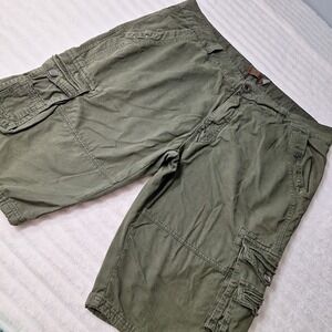 90's Y2K Cotton Cargo Shorts Mens 36 Army Green Utility Street Wear Work Skater